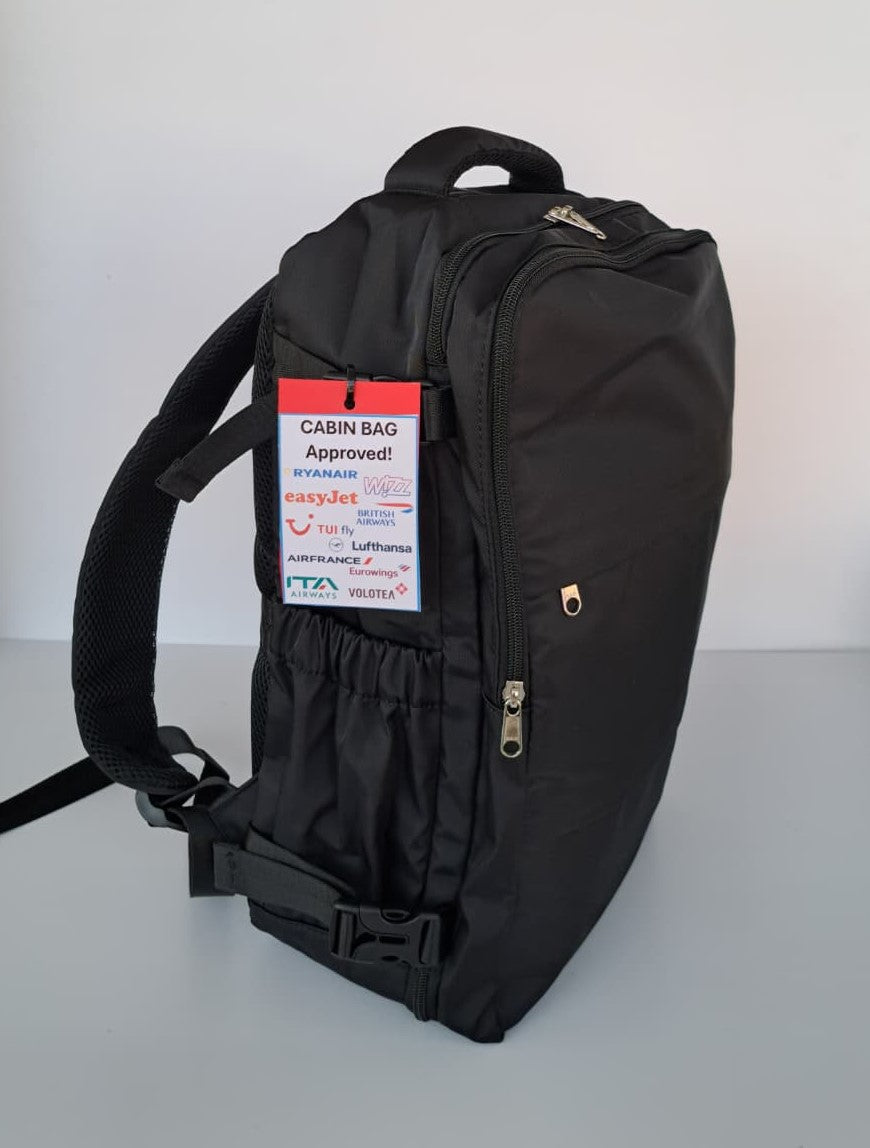 Zaino da Viaggio Bagaglio a Mano Ryanair Easyjet WizzAir 40x30x20 no supplementi! Nero