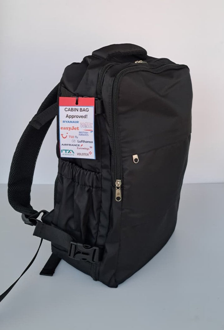 Zaino da Viaggio Bagaglio a Mano Ryanair Easyjet WizzAir 40x30x20 no supplementi! Nero