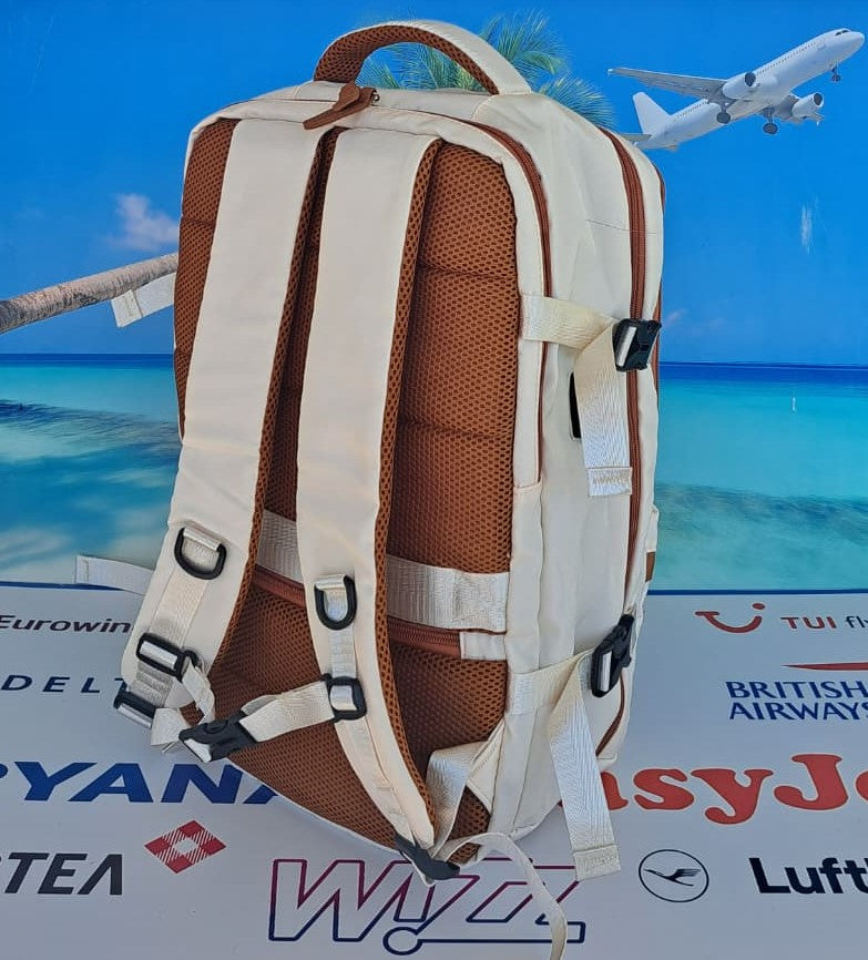 Zaino da Viaggio Bagaglio a Mano Ryanair Easyjet WizzAir 40x30x20 Beige & Caffé
