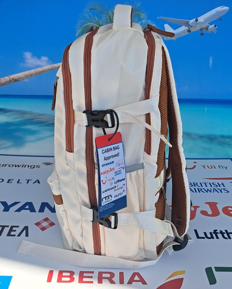 Zaino da Viaggio Bagaglio a Mano Ryanair Easyjet WizzAir 40x30x20 Beige & Caffé