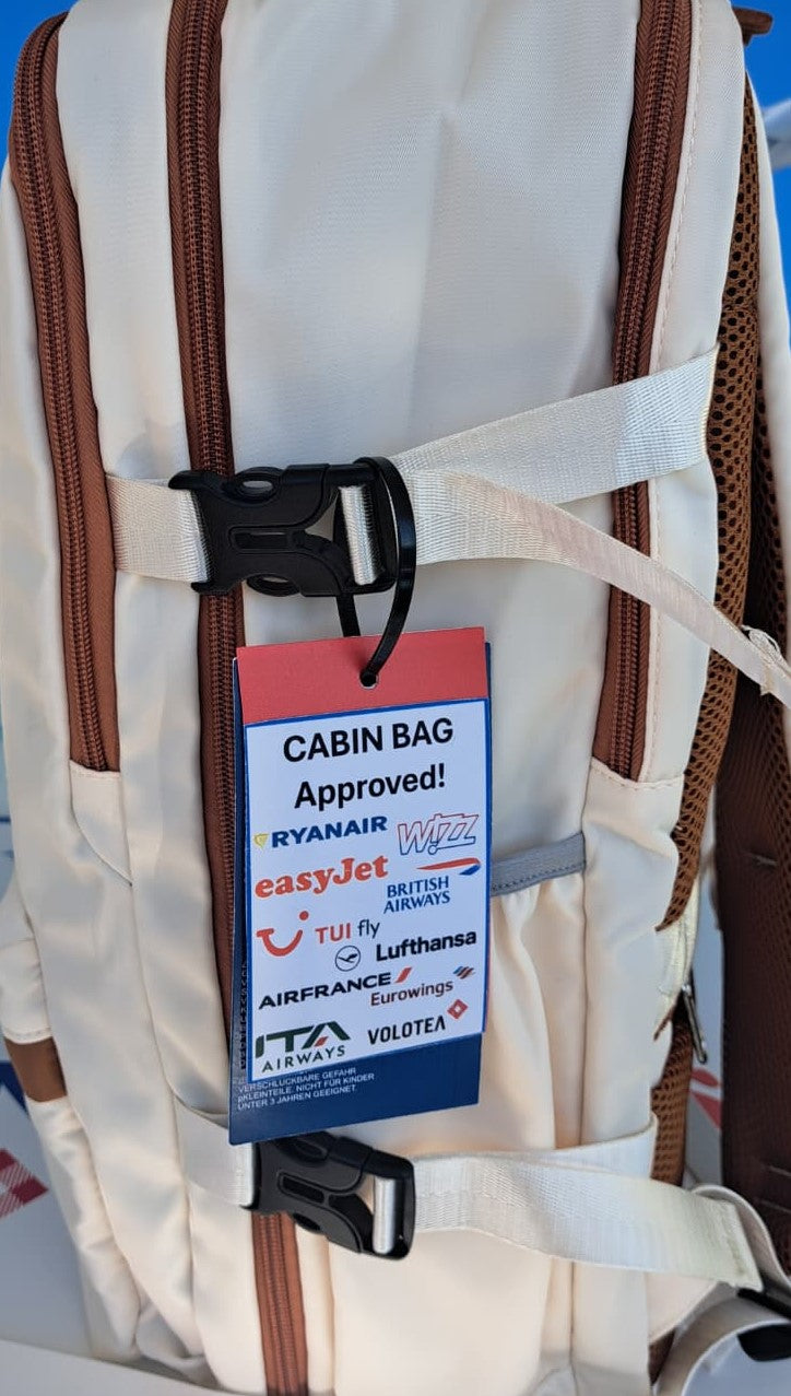 Zaino da Viaggio Bagaglio a Mano Ryanair Easyjet WizzAir 40x30x20 Beige & Caffé