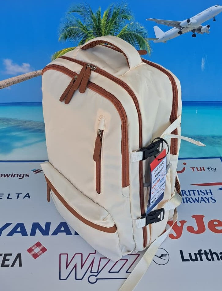 Zaino da Viaggio Bagaglio a Mano Ryanair Easyjet WizzAir 40x30x20 Beige & Caffé