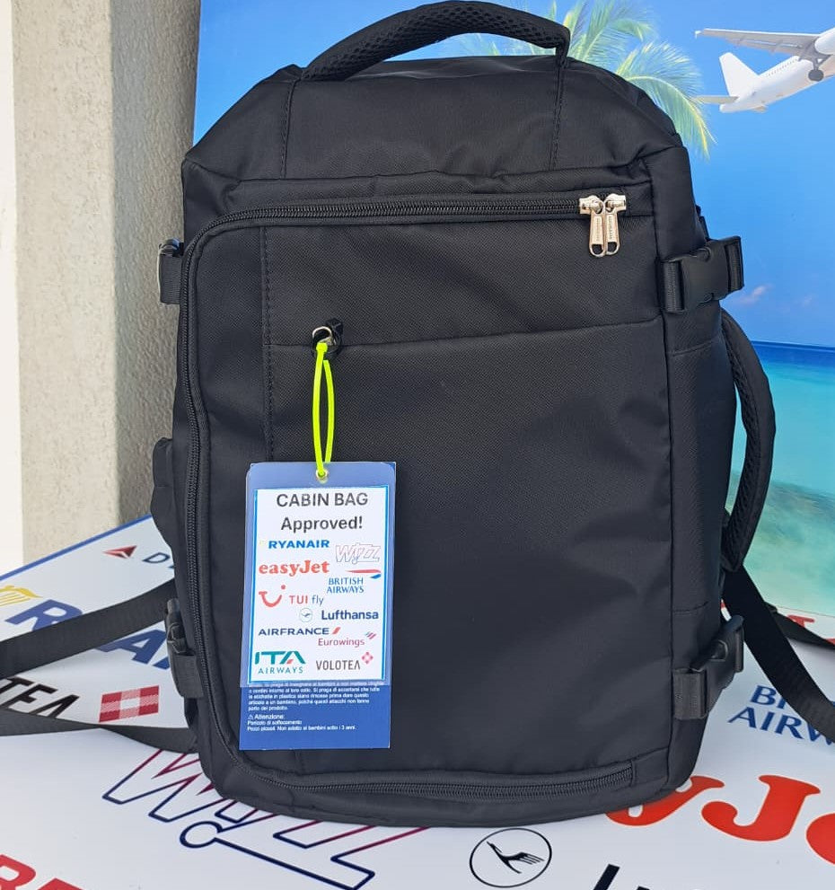 Zaino da Viaggio Bagaglio a Mano Ryanair 40 x 30 x 20 No Supplementi! No Extra Fees! Nero