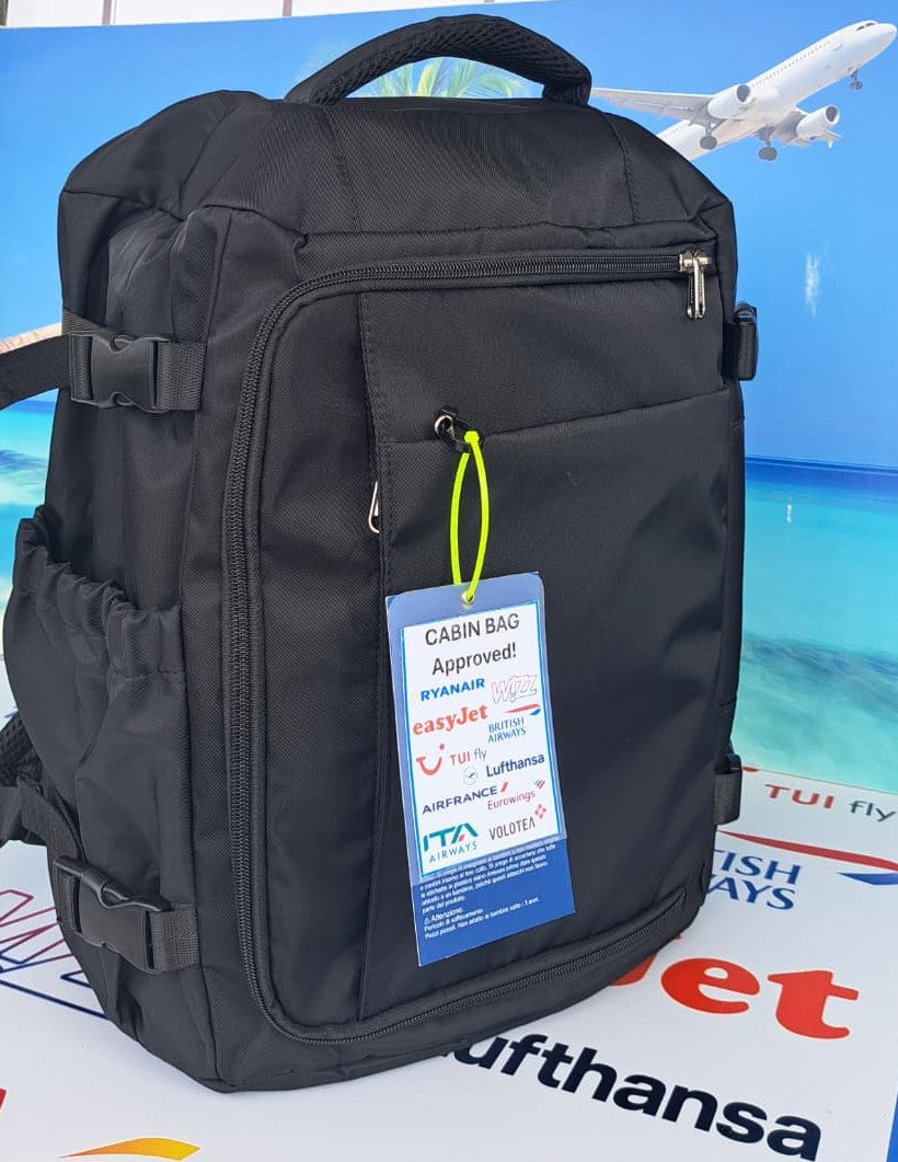 Zaino da Viaggio Bagaglio a Mano Ryanair 40 x 30 x 20 No Supplementi! No Extra Fees! Nero