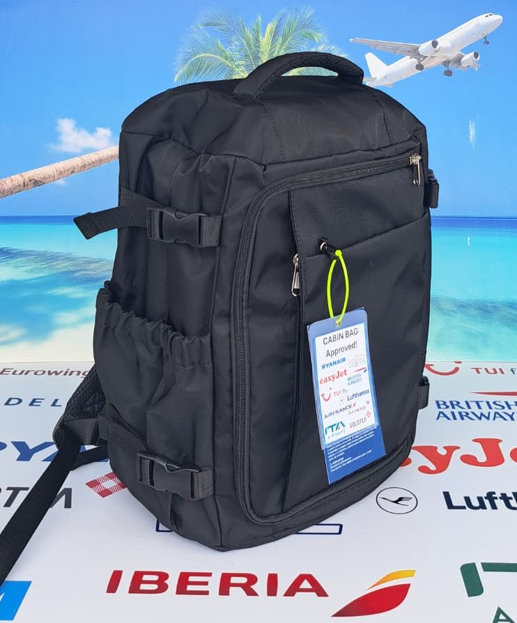 Zaino da Viaggio Bagaglio a Mano Ryanair 40 x 30 x 20 No Supplementi! No Extra Fees! Nero