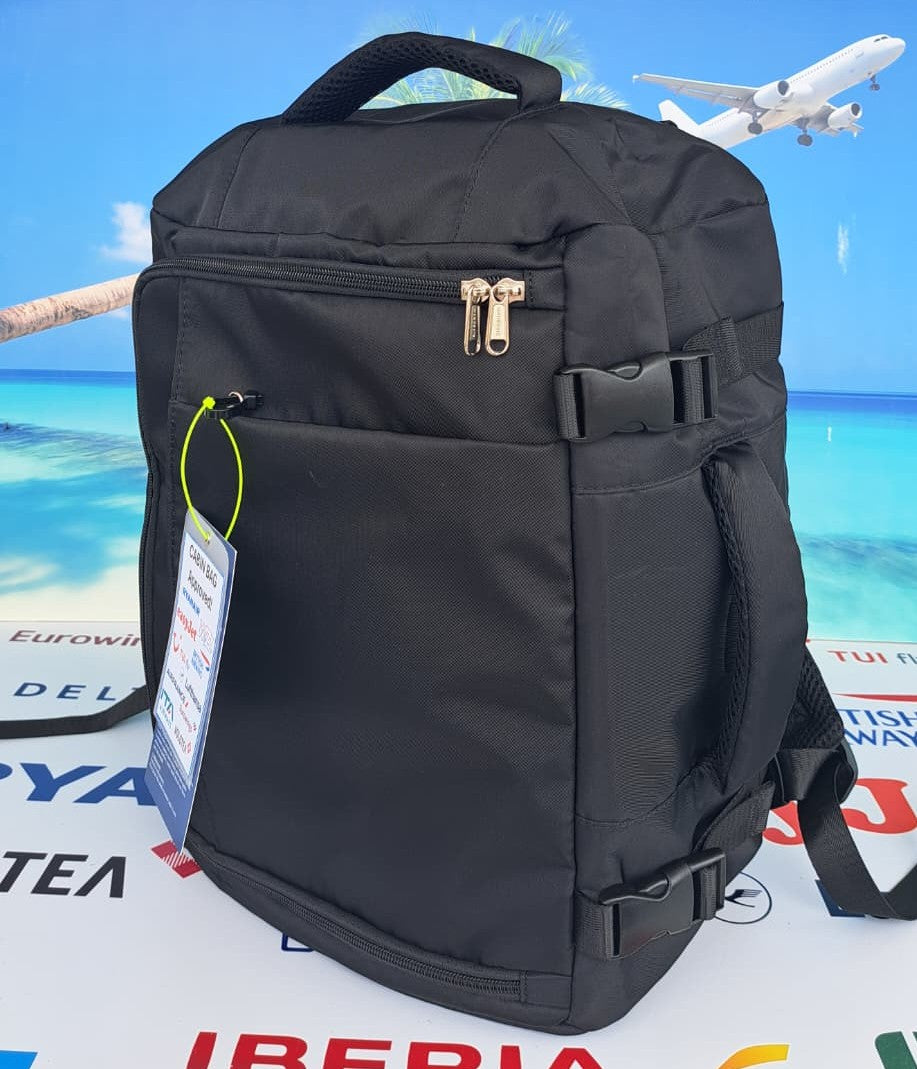 Zaino da Viaggio Bagaglio a Mano Ryanair 40 x 30 x 20 No Supplementi! No Extra Fees! Nero