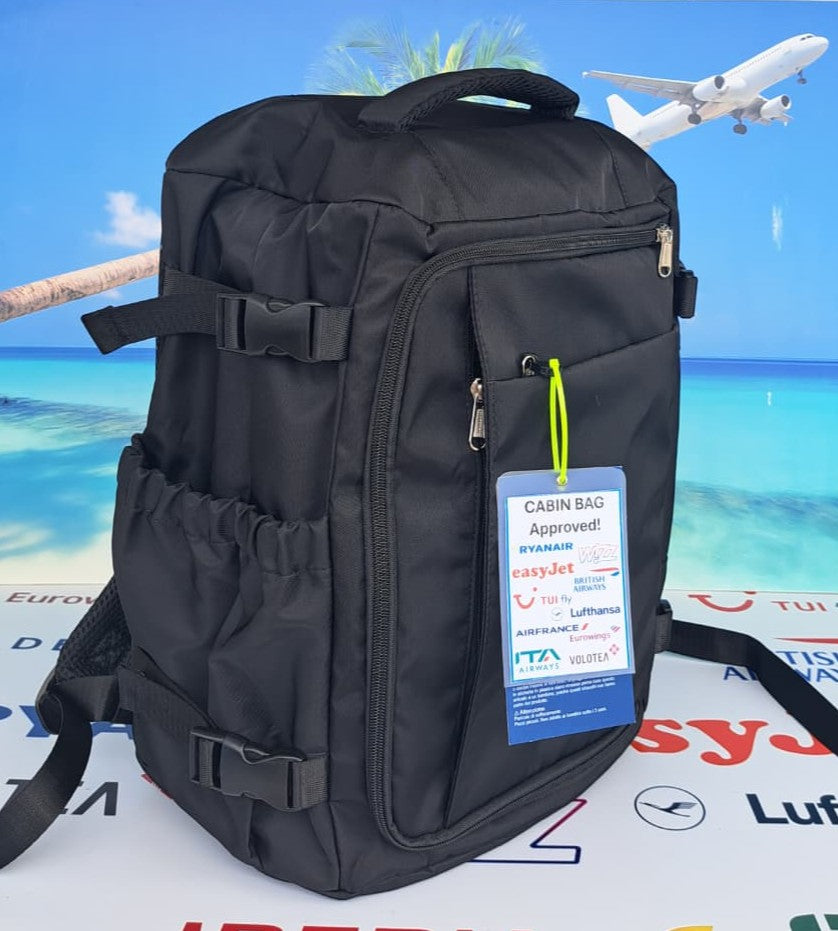 Zaino da Viaggio Bagaglio a Mano Ryanair 40 x 30 x 20 No Supplementi! No Extra Fees! Nero