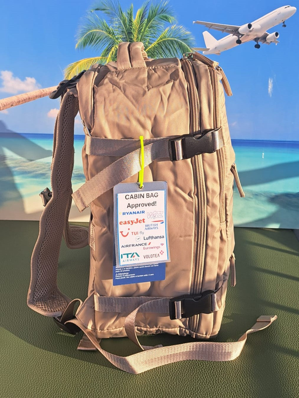 Zaino da Viaggio Bagaglio a Mano Ryanair 40 x 30 x 20 No Supplementi! No Extra Fees! COLORE Sabbia del Deserto