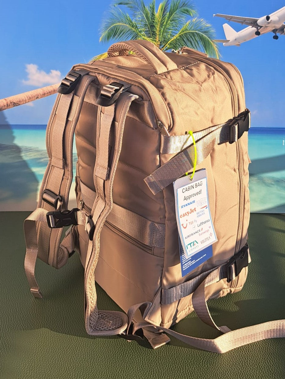 Zaino da Viaggio Bagaglio a Mano Ryanair 40 x 30 x 20 No Supplementi! No Extra Fees! COLORE Sabbia del Deserto